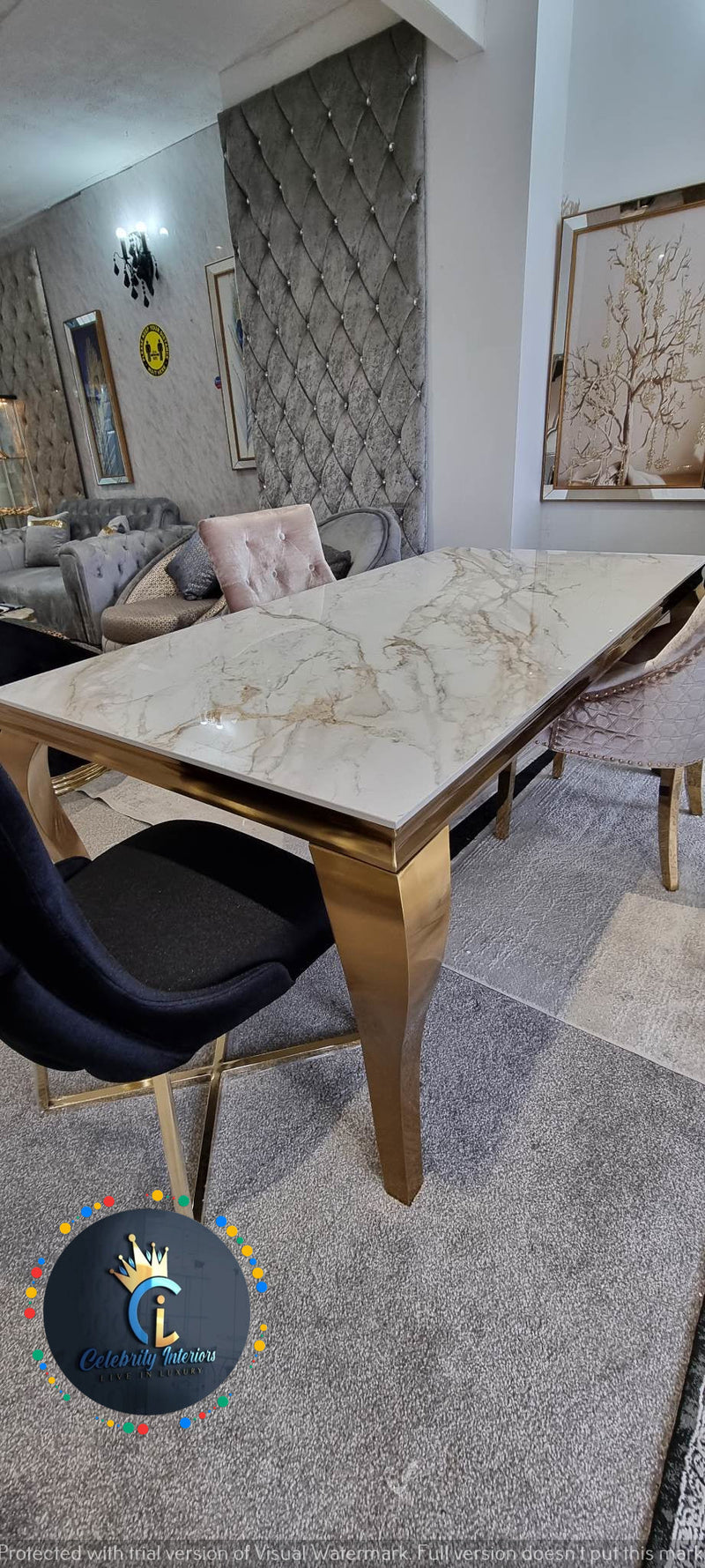 Lewis Gold Ceramic Dining Table1.5 and1.8m Size