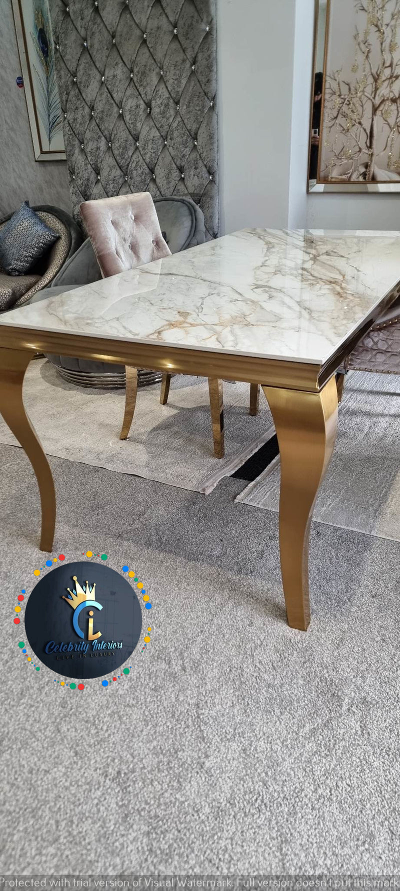 Lewis Gold Ceramic Dining Table1.5 and1.8m Size