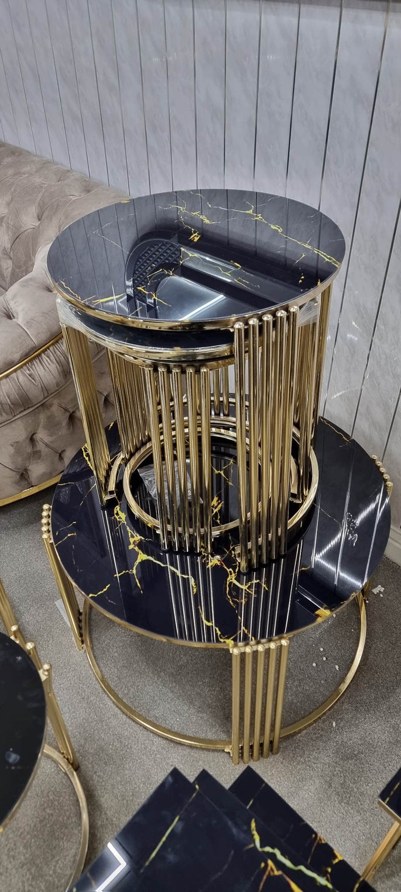 PARIS NEST OF TABLES 3+1 - BLACK AND GOLD