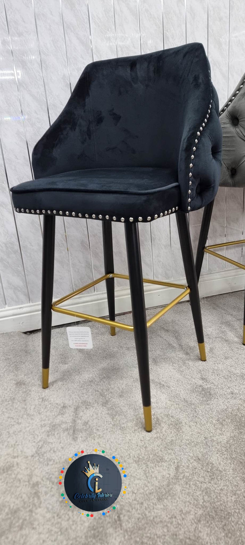 CHELSEA TUFFTED VELVET BARSTOOL ( BOX OF 2 STOOLS)