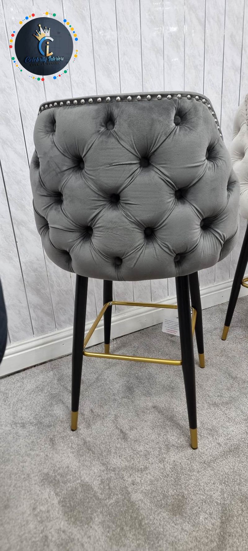 CHELSEA TUFFTED VELVET BARSTOOL ( BOX OF 2 STOOLS)