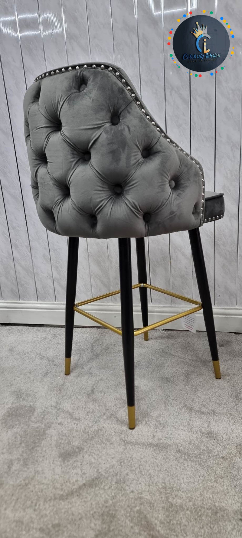 CHELSEA TUFFTED VELVET BARSTOOL ( BOX OF 2 STOOLS)