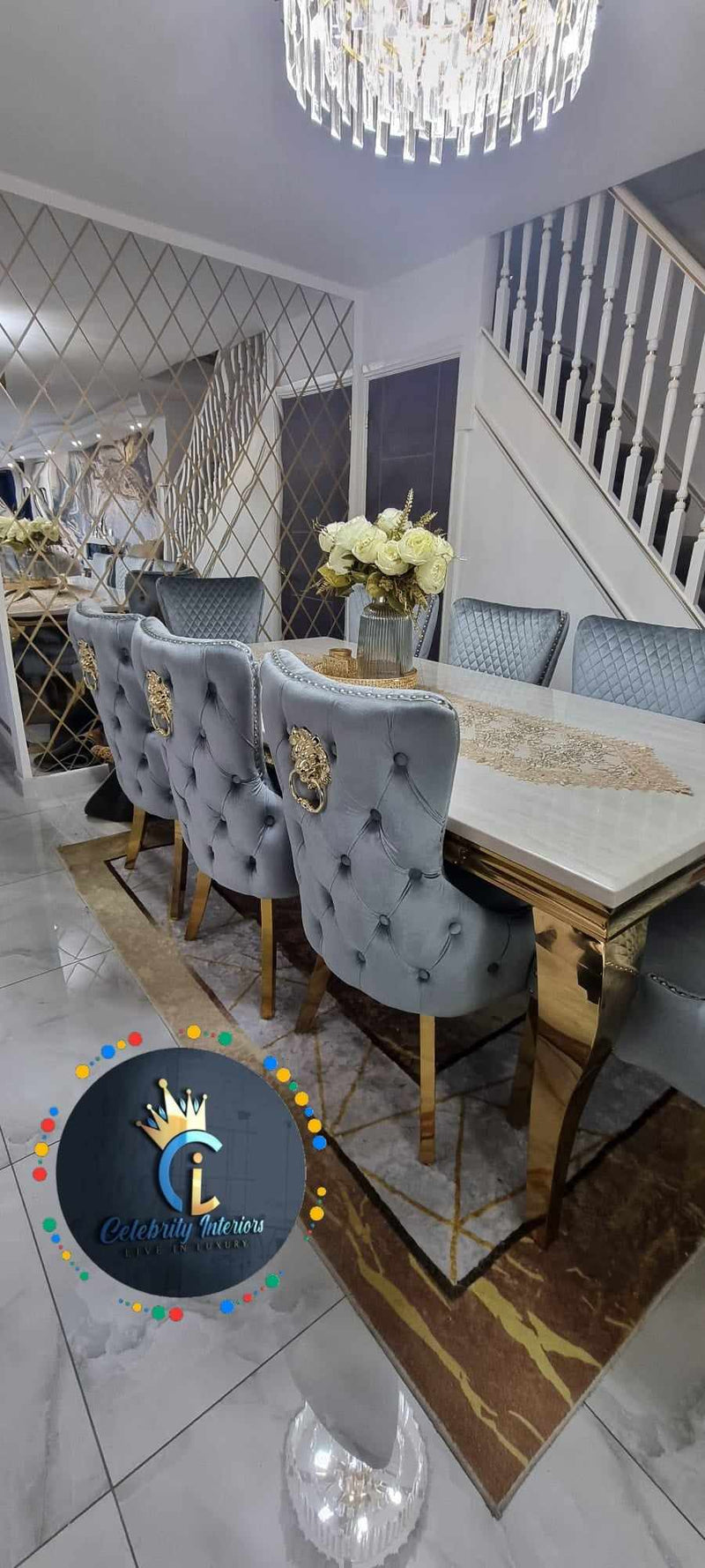 Sofia Dining Table + Victoria Lion Knocker Chairs