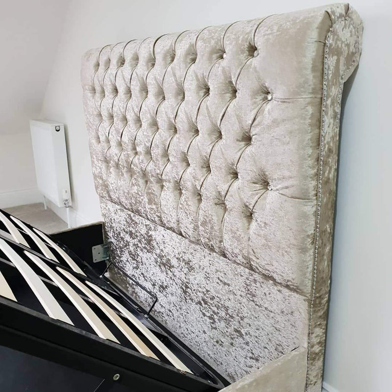 Sleigh ottoman gas lift chesterfield crushed velvet storage bed Crushed velvet bed crushed velvet bed frame bedstead velvet beds bed double bed kingsize bed singlebed storage bed slatted bed strong bed crushed velvet bed crushed velvet velvet plush velvet fabric bed