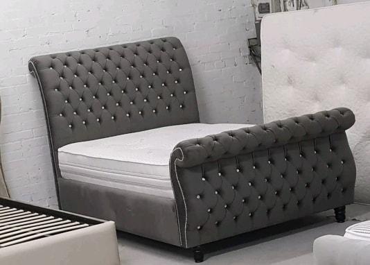 Swan crushed velvet chesterfield bed frame Velvet bed bedframe bedstead velvet beds bed double bed kingsize bed singlebed storage bed slatted bed strong bed crushed velvet bed crushed velvet velvet plush velvet fabric bed