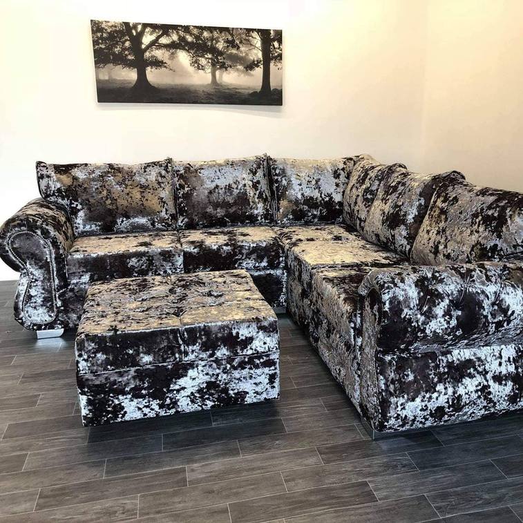 Rino Glitter Crushed Velvet Corner Sofa