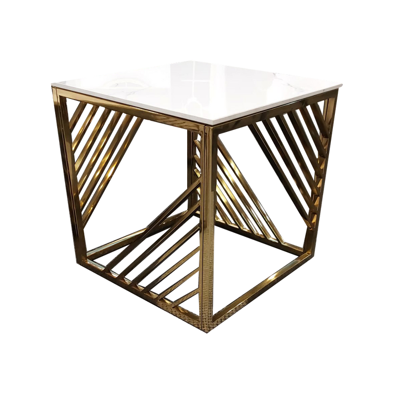 Azure Gold Lamp Table with Polar White Sintered Top