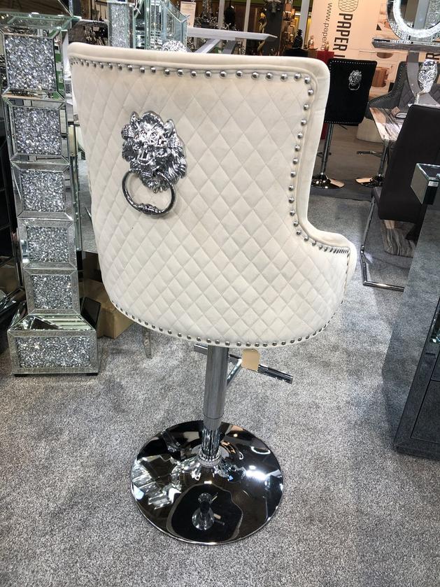 Majestic Velvet Bar Stool in Cream Plush Velvet Velvet barstool adjustable barstool velvet bar stool bar chair bar stools upholstered barstool lion knocker barstool cream barstool black barstool grey barstool grey velvet barstool cream velvet barstool black velvet barstool