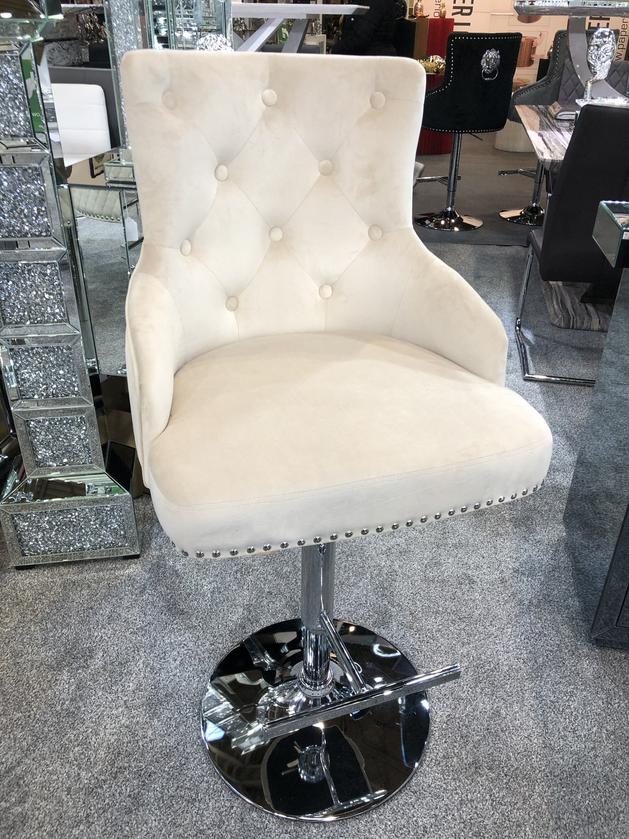 Majestic Velvet Bar Stool in Cream Plush Velvet  Velvet barstool adjustable barstool velvet bar stool bar chair bar stools upholstered barstool lion knocker barstool cream barstool black barstool grey barstool grey velvet barstool cream velvet barstool black velvet barstool