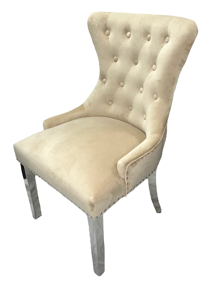 Chelsea Cream Velvet Lion knocker Dining chair!