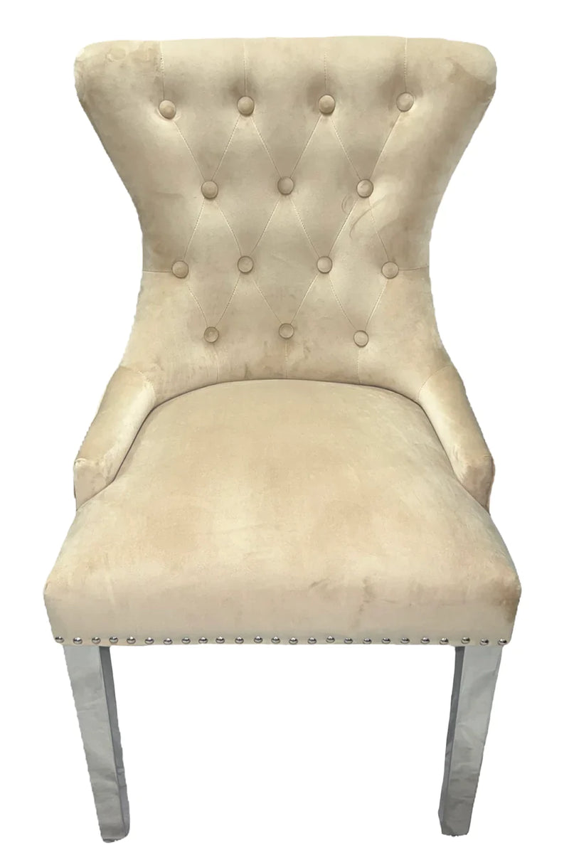 Chelsea Cream Velvet Lion knocker Dining chair!