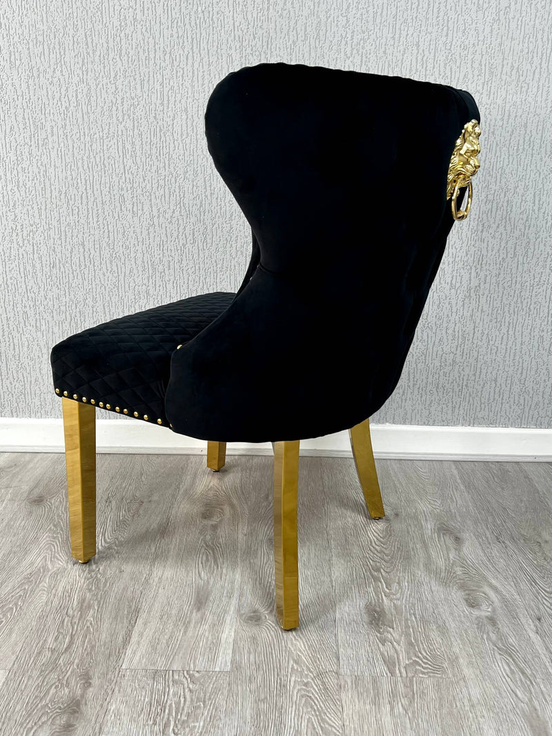 Valentino Gold Detailing Lion Knocker back Dining Chairs