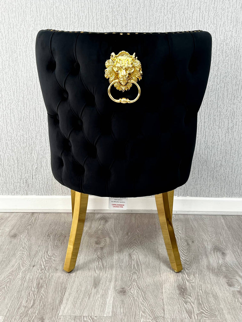 Valentino Gold Detailing Lion Knocker back Dining Chairs