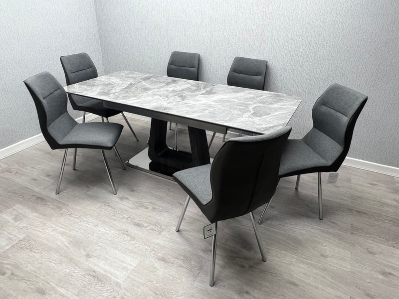 Zermatt Extendable Dining Table(160 – 200) (Grey Ceramic) with 6 Zermatt Chairs