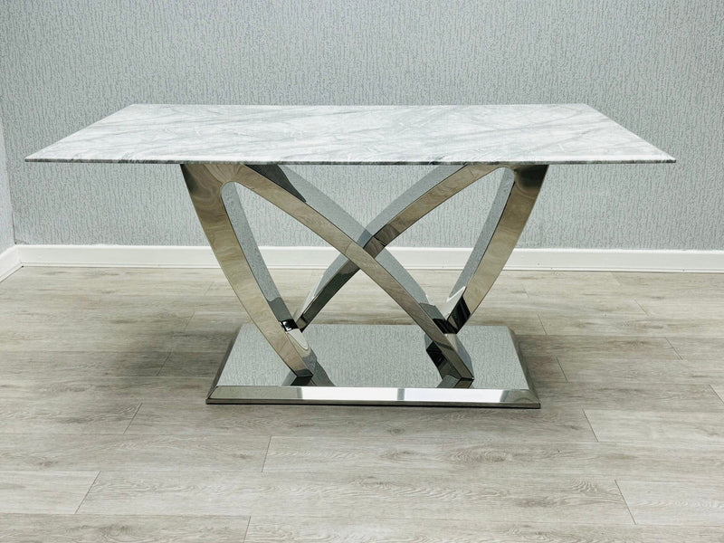 California Grey Marble Dining Table + Majestic Dining Chairs