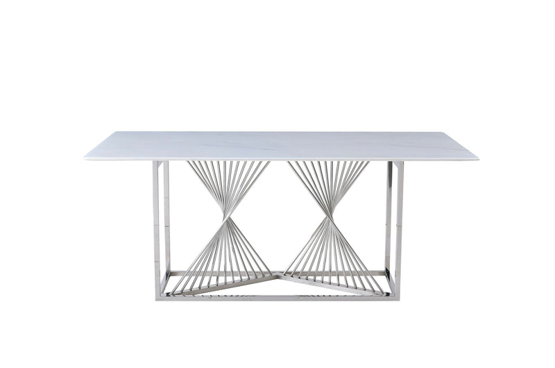 Amelia White Ceramic 180cm Silver Frame Table Only