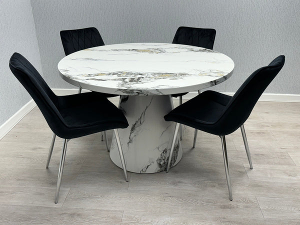 Capri Round Marble Effect Dining Table Set