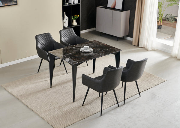 Miami 120cm Black & Gold Ceramic Table + Stanford Grey Dining Chair