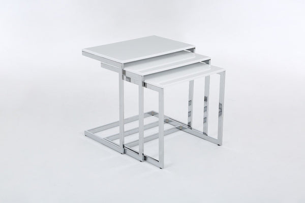 Mira Nest of 3 Tables White & Chrome