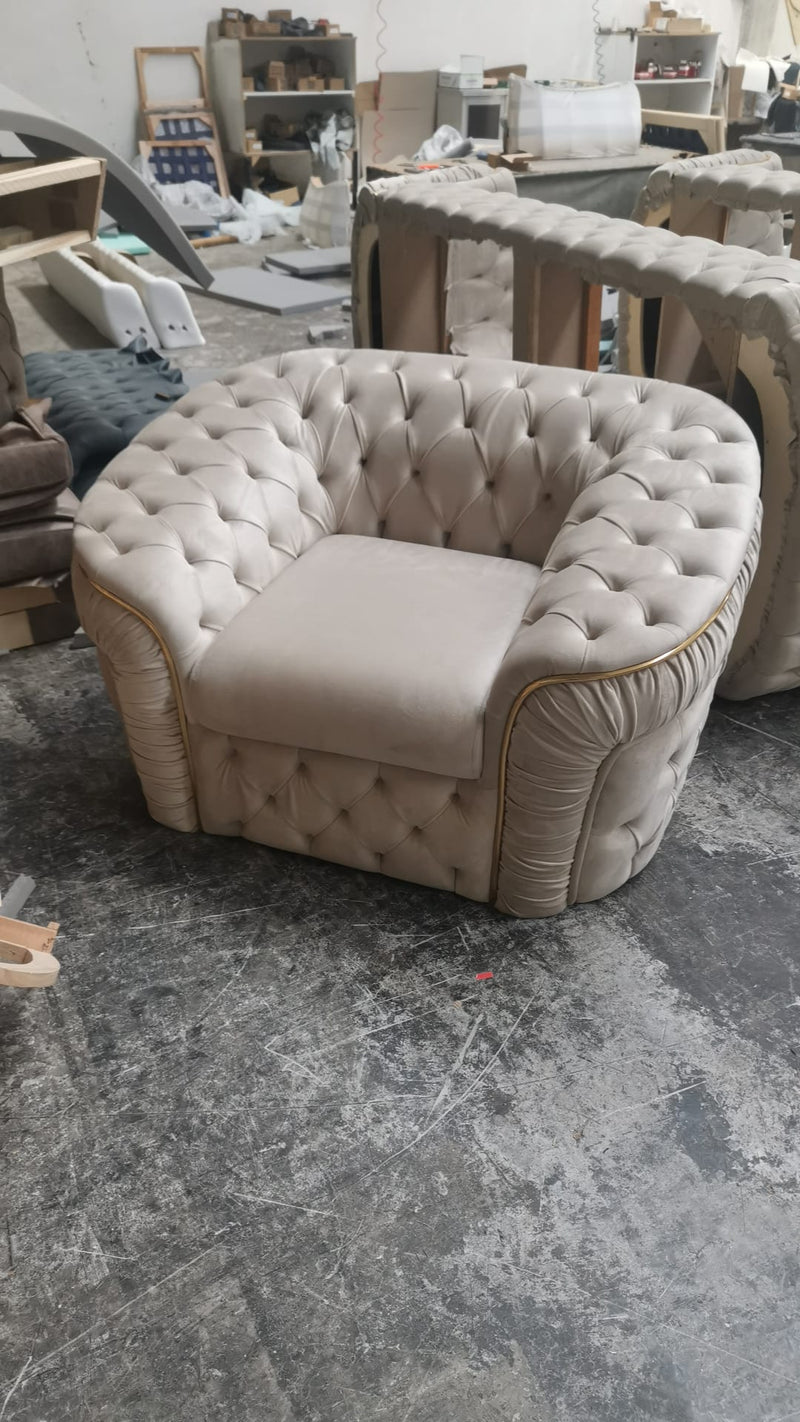 Ambassador 1 seater Sofa In Grey velvet Chrometrimsofa goldtrimsofa velvetsofa dubaisofacollection plushvelvetsofas luxurysofa uniquesofas furniture sofas sofa cornersofa 3+2sofa homedecor design interiordesign livingroom home furnituredesigns love bespoke bespokesofas