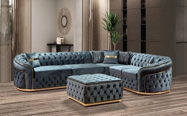 Ambassador Corner Sofa Navy Blue And Gold Chrometrimsofa goldtrimsofa velvetsofa dubaisofacollection plushvelvetsofas luxurysofa uniquesofas furniture sofas sofa cornersofa 3+2sofa homedecor design interiordesign livingroom home furnituredesigns love bespoke bespokesofas