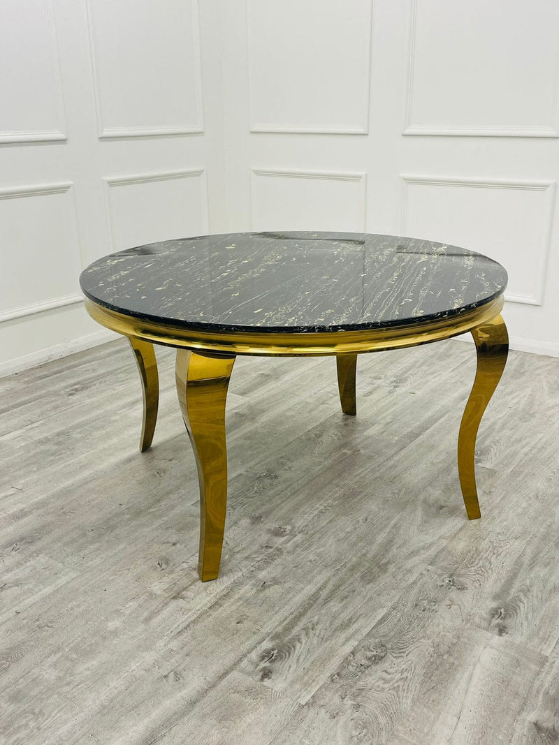 Louis Round Marble Dining Table With Gold Legs + 4 x Majestic Dining Chairs