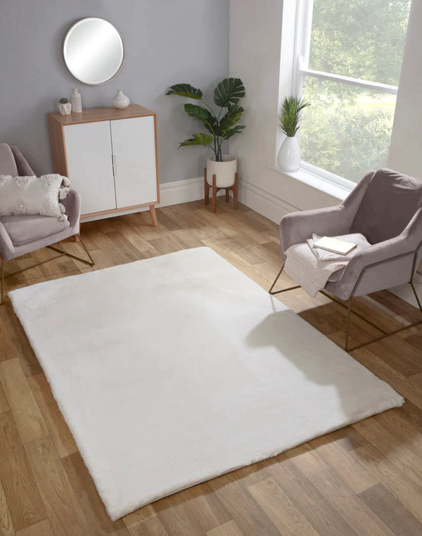 LUXE FAUX FUR RUG PLAIN IVORY