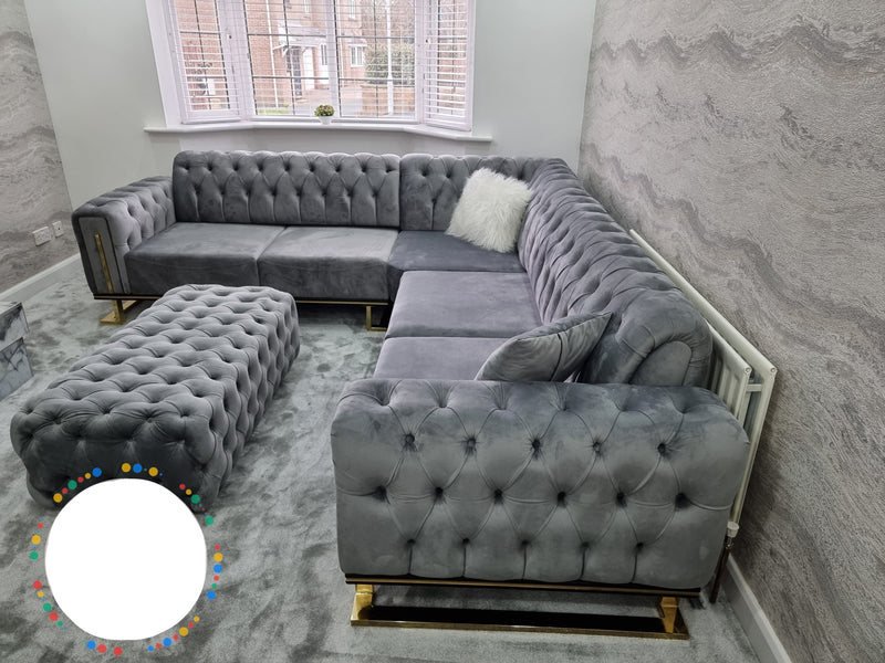 Chrometrimsofa goldtrimsofa velvetsofa dubaisofacollection plushvelvetsofas luxurysofa uniquesofas furniture sofas sofa cornersofa 3+2sofa homedecor design interiordesign livingroom home furnituredesigns love bespoke bespokesofas