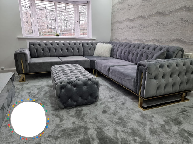 Chrometrimsofa goldtrimsofa velvetsofa dubaisofacollection plushvelvetsofas luxurysofa uniquesofas furniture sofas sofa cornersofa 3+2sofa homedecor design interiordesign livingroom home furnituredesigns love bespoke bespokesofas