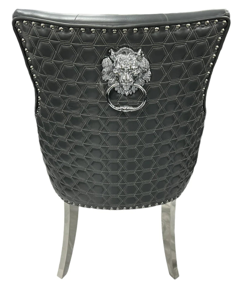 Roma PU Dark Grey Lion knocker Dining Chair