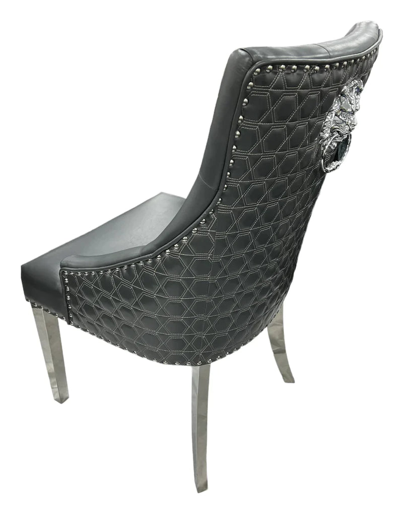 Roma PU Dark Grey Lion knocker Dining Chair