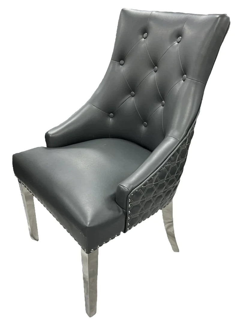 Roma PU Dark Grey Lion knocker Dining Chair