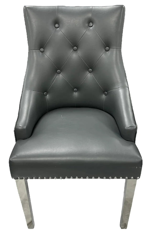 Roma PU Dark Grey Lion knocker Dining Chair