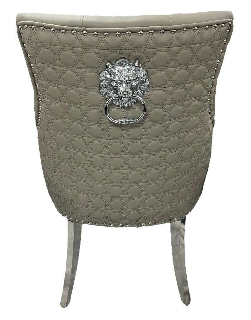 Roma PU Light Grey Lion  knocker Dining Chair