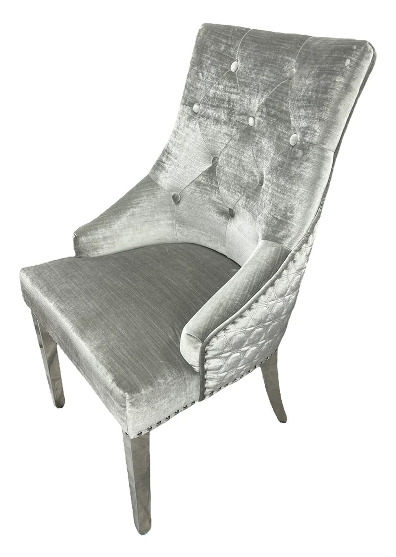 Roma in Silver Grey with Lion  knocker Dining Chair