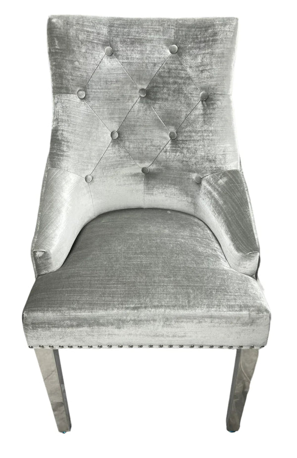 Roma in Silver Grey with Lion  knocker Dining Chair