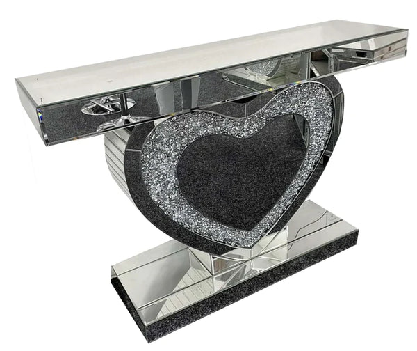 crushed diamond console table crushed diamond furniture mirrored furniture glass furniture heart shaped console table  