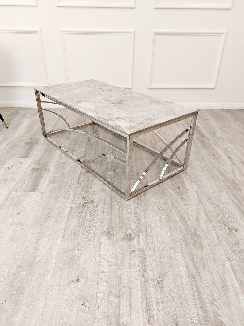 Stella Chrome Coffee Table with Stomach Ash Grey Sintered Top