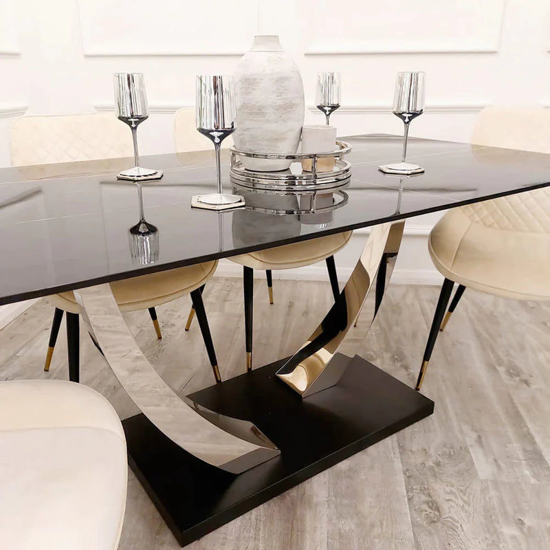Sinteredstonediningtable sinteredstonetop golddiningchairs golddiningtable marblediningtable velvetdiningchairs velvet furniture furnitureflip décor golddiningtable chromediningtable marbletop diningroom diningroomdecor diningroomideas contemporary dining 