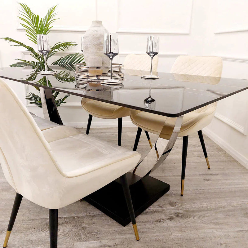 Sinteredstonediningtable sinteredstonetop golddiningchairs golddiningtable marblediningtable velvetdiningchairs velvet furniture furnitureflip décor golddiningtable chromediningtable marbletop diningroom diningroomdecor diningroomideas contemporary dining 