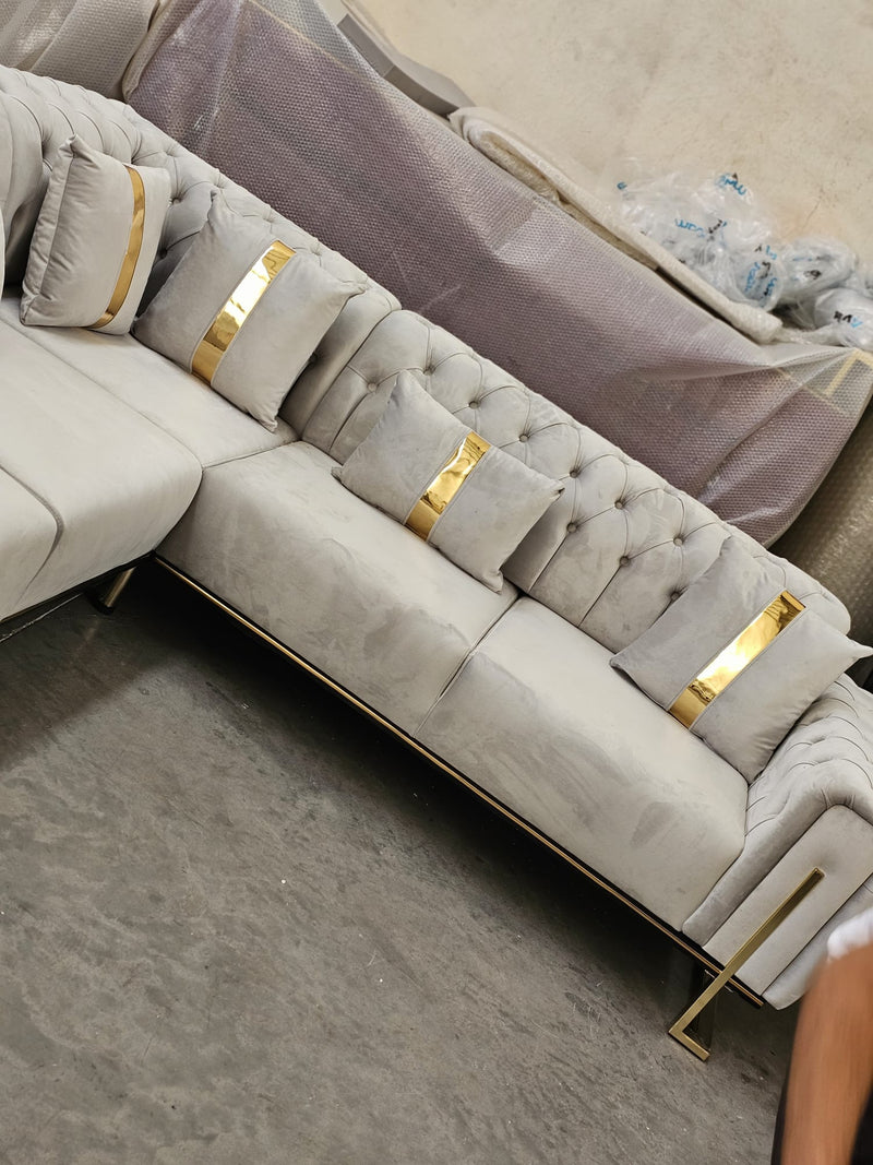 Chrometrimsofa goldtrimsofa velvetsofa dubaisofacollection plushvelvetsofas luxurysofa uniquesofas furniture sofas sofa cornersofa 3+2sofa homedecor design interiordesign livingroom home furnituredesigns love bespoke bespokesofas