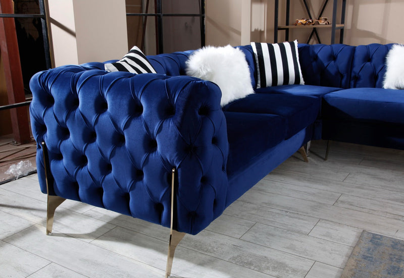 Hermes Corner sofa In Navy Blue And Gold Chrometrimsofa goldtrimsofa velvetsofa dubaisofacollection plushvelvetsofas luxurysofa uniquesofas furniture sofas sofa cornersofa 3+2sofa homedecor design interiordesign livingroom home furnituredesigns love bespoke bespokesofas