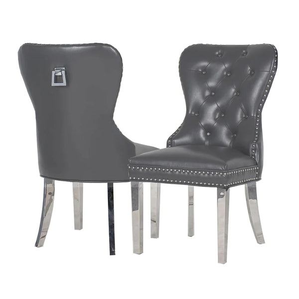 Mayfair Leather Dining Chairs Plain Back/Square Knocker